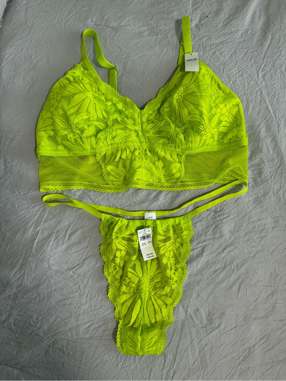 aerie Neon Lime Lace Bralette & Thong Set